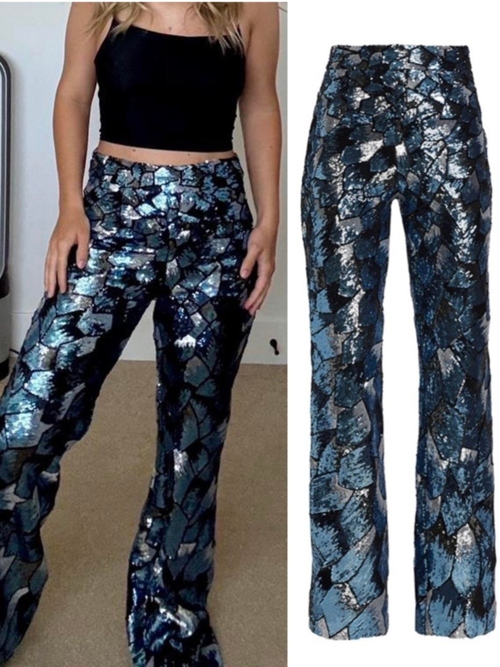 Adriana Iglesias Fairy Sequin Pants Y2K Shiny Flare Sequin Evening Pants